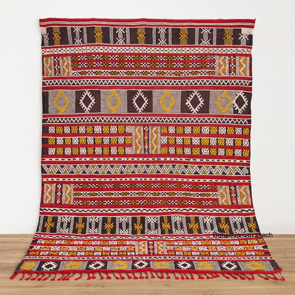 Custom Red Moroccan Kilim Rug – Handmade Flatweave Wool Carpet