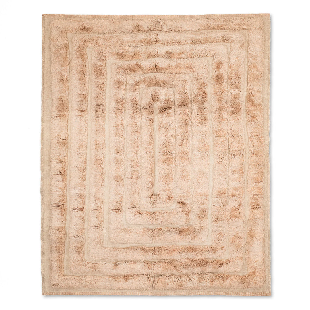 Beige Beni Mrirt Rug, handcrafted Moroccan wool rug with rectangular pattern, perfect as a plush area carpet.