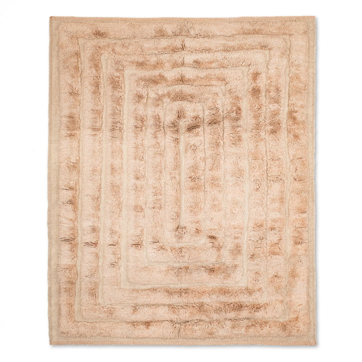 Beige Beni Mrirt Rug, handcrafted Moroccan wool rug with rectangular pattern, perfect as a plush area carpet.