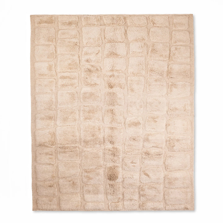 Handmade Beige Moroccan Wool Rug with Grid Texture - 8x10 | Moroccan Berber Carpet