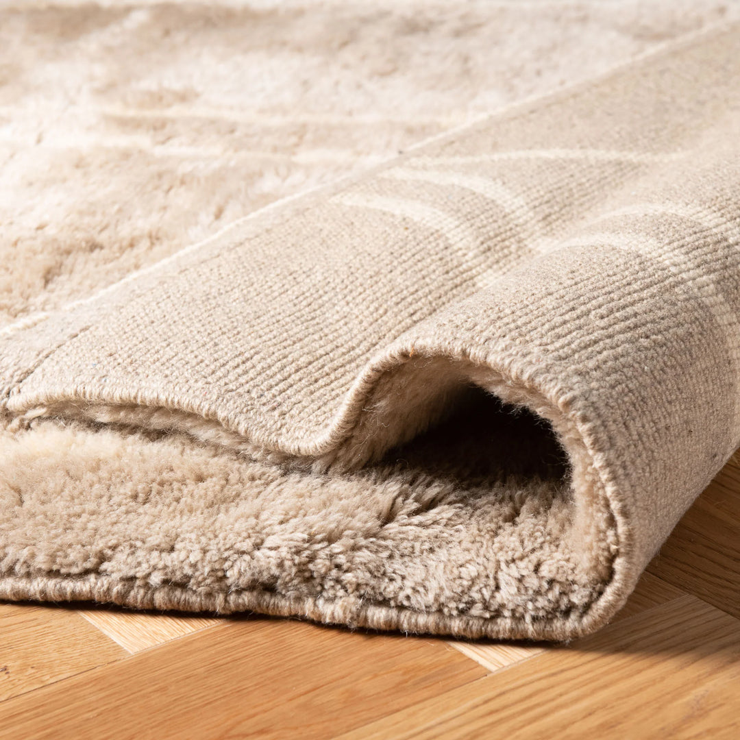 Beige Wool Beni Ourain Rug with Soft Berber Patterns from Morocco, Handwoven Traditional Moroccan Carpet Detail