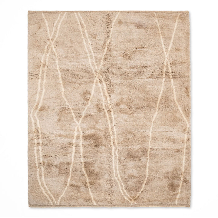 Beige Wool Beni Ourain Moroccan Berber Rug with Diamond Patterns, Handwoven, Elegant Natural Wool Carpet for Cozy Spaces.