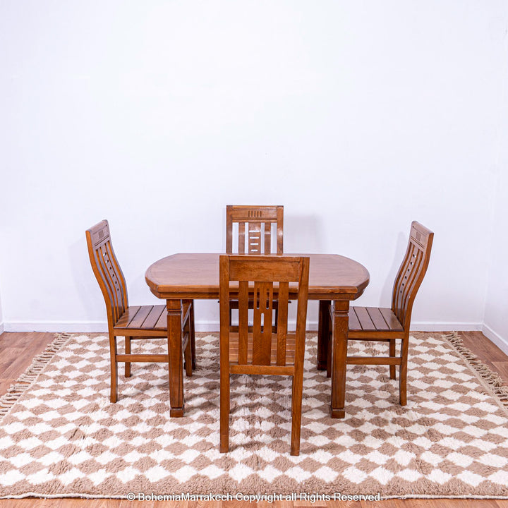Handmade Moroccan rug with brown and white diamond pattern – wool area rug