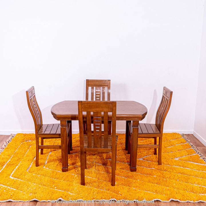 Orange Moroccan wool rug with chevron pattern and shag texture