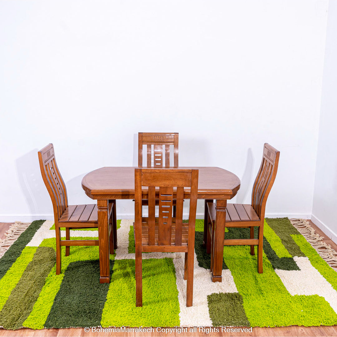 Handmade green geometric Moroccan wool rug with modern pattern
