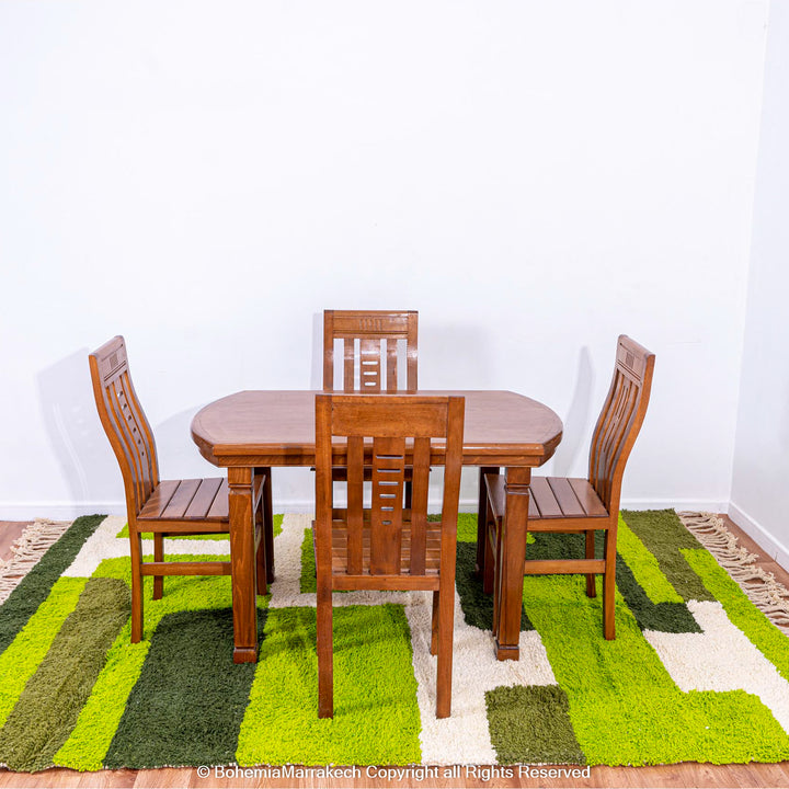 Handmade green geometric Moroccan wool rug with modern pattern