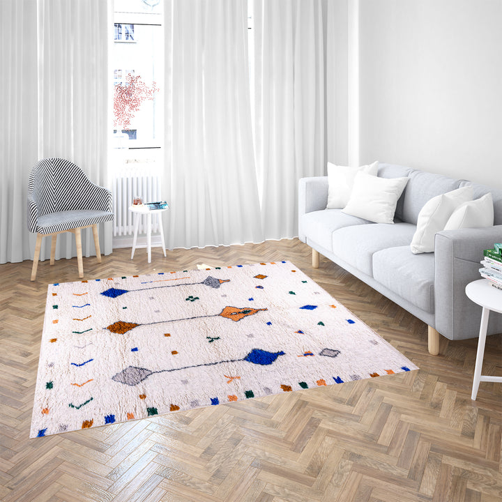 Minimalist Moroccan wool rug with tribal Berber design in natural tones