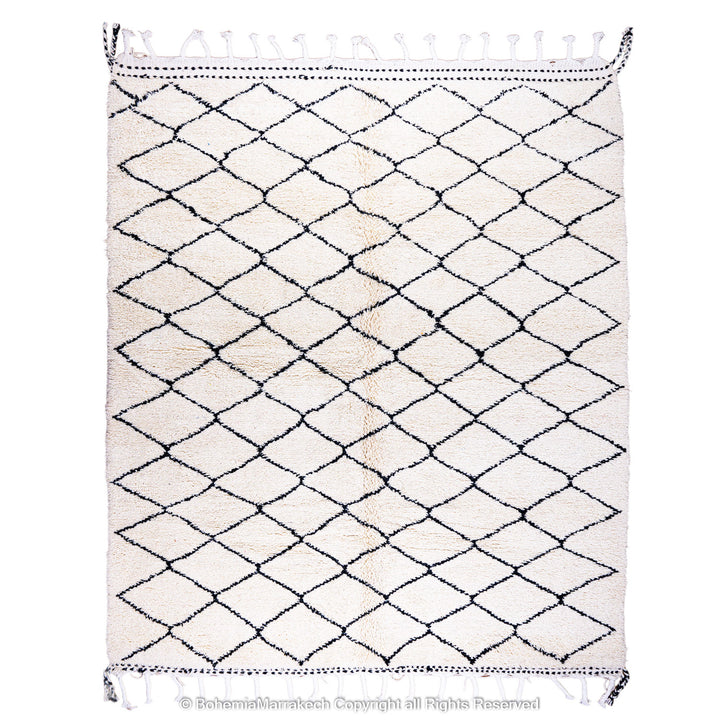 Handwoven Beni Ourain Moroccan rug in black and white wool with geometric diamond pattern