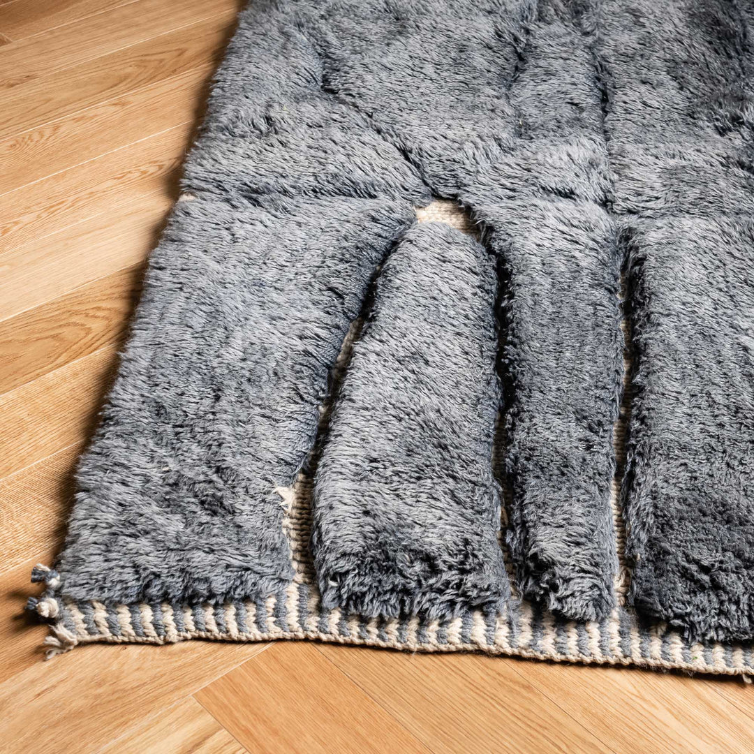 Charcoal Grey Handwoven Moroccan Wool Rug, Beni Mrirt Style, Soft and Luxurious - Moroccan Berber Carpet for Elegant Home Decor