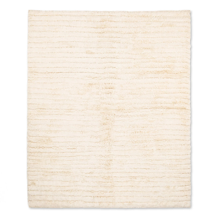 Cream Textured Beni Mrirt Rug, handmade Moroccan wool rug with ribbed texture, minimalist style, 8x10, traditional Berber carpet.