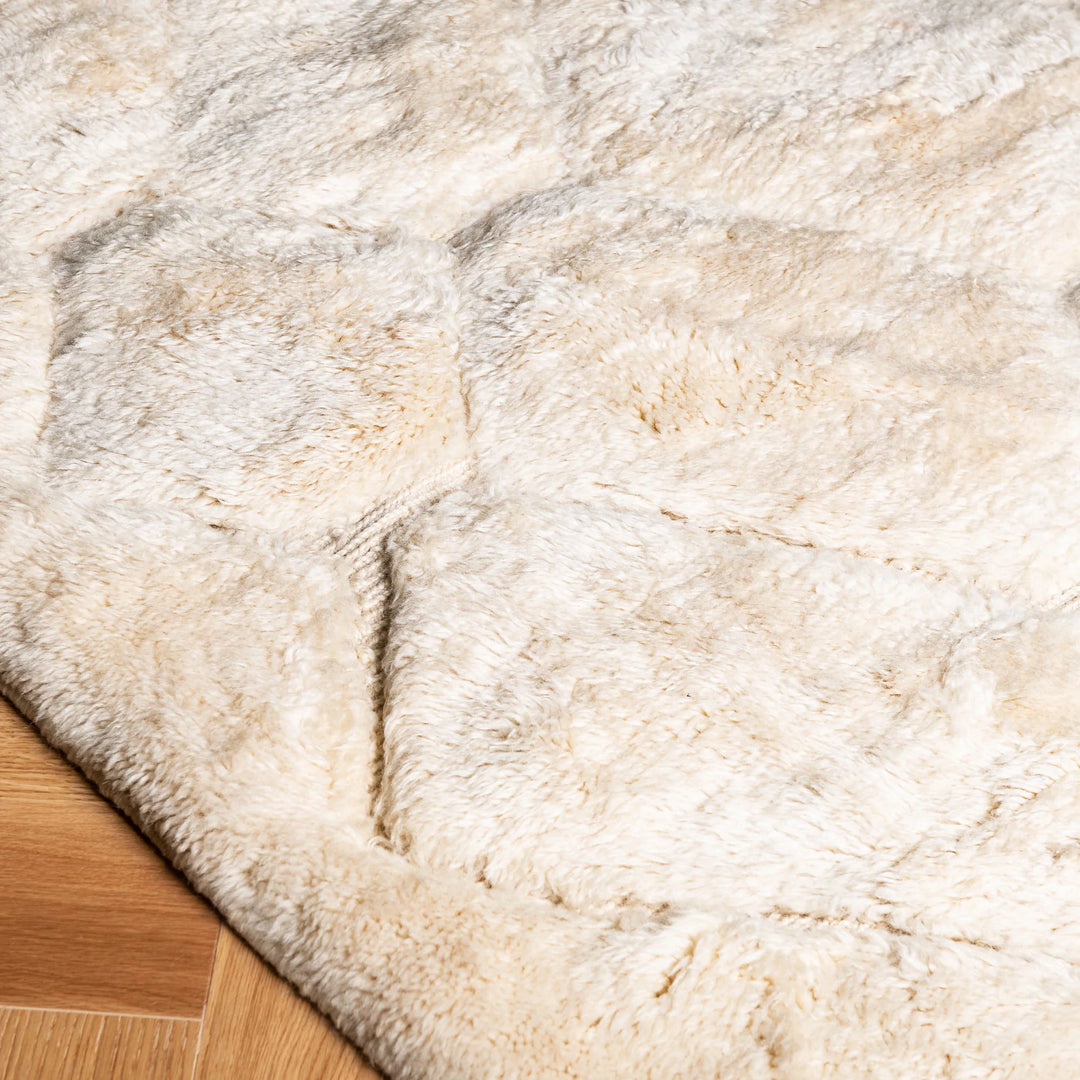 Cream Wool Moroccan Rug with Raised Diamond Pattern, wool rug from Morocco, providing a cozy texture and minimalist style.