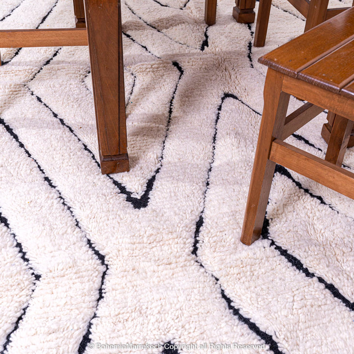 Black & White Diamond Moroccan Berber Wool Rug with traditional Berber pattern, ideal for modern interiors. Handmade in Morocco. 8x10.