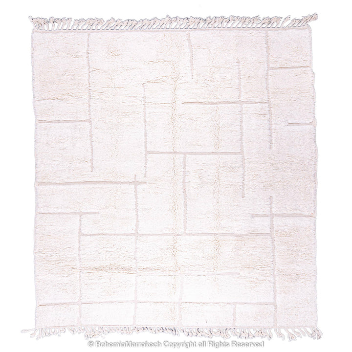 White Grid Moroccan Berber Rug - Modern Beni Ourain Wool with Geometric Pattern. Ideal for Contemporary and Scandinavian Decor.