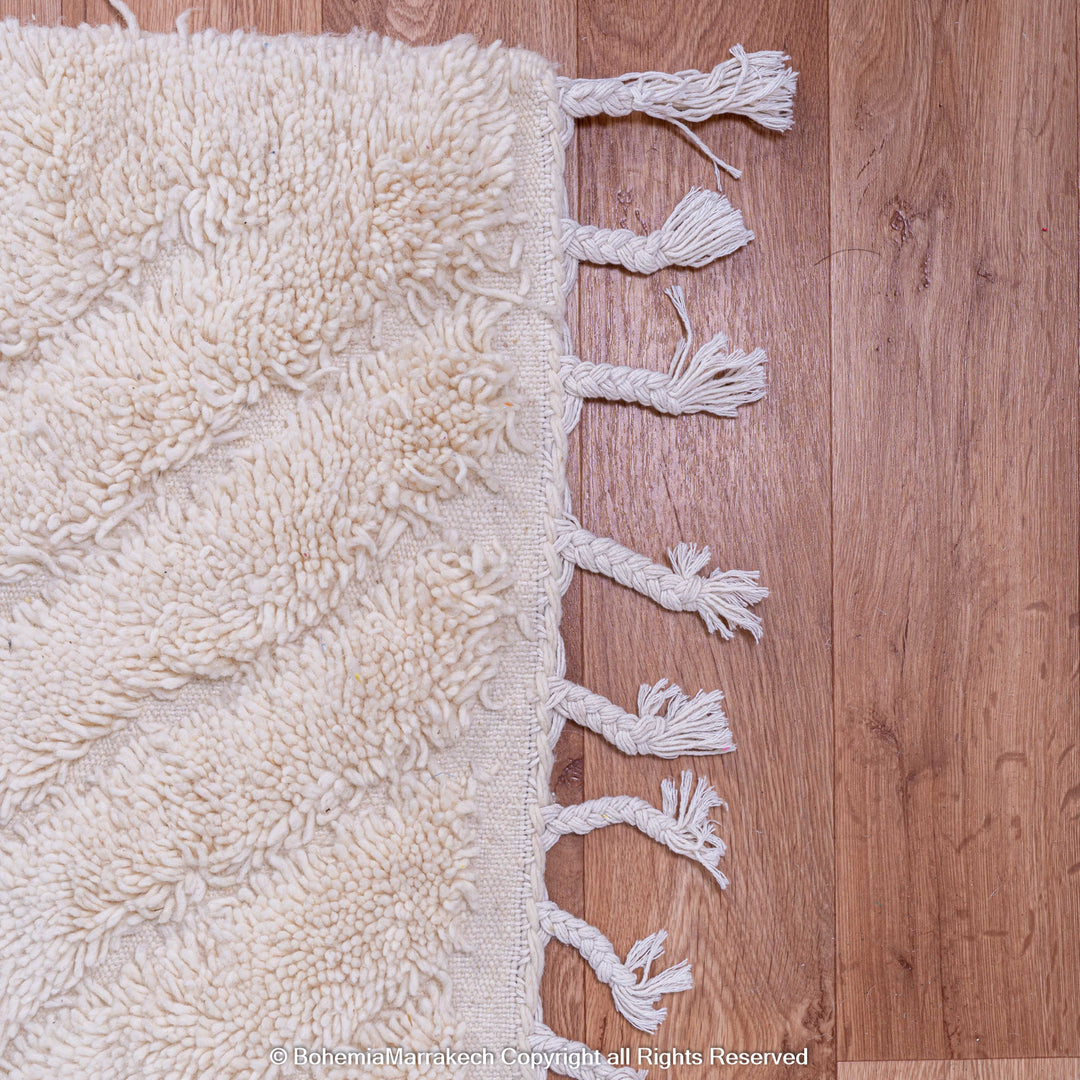 White Moroccan Berber Rug with V Line Texture, handmade from natural wool, perfect for Scandinavian or boho interiors. Moroccan Rug 8x10.