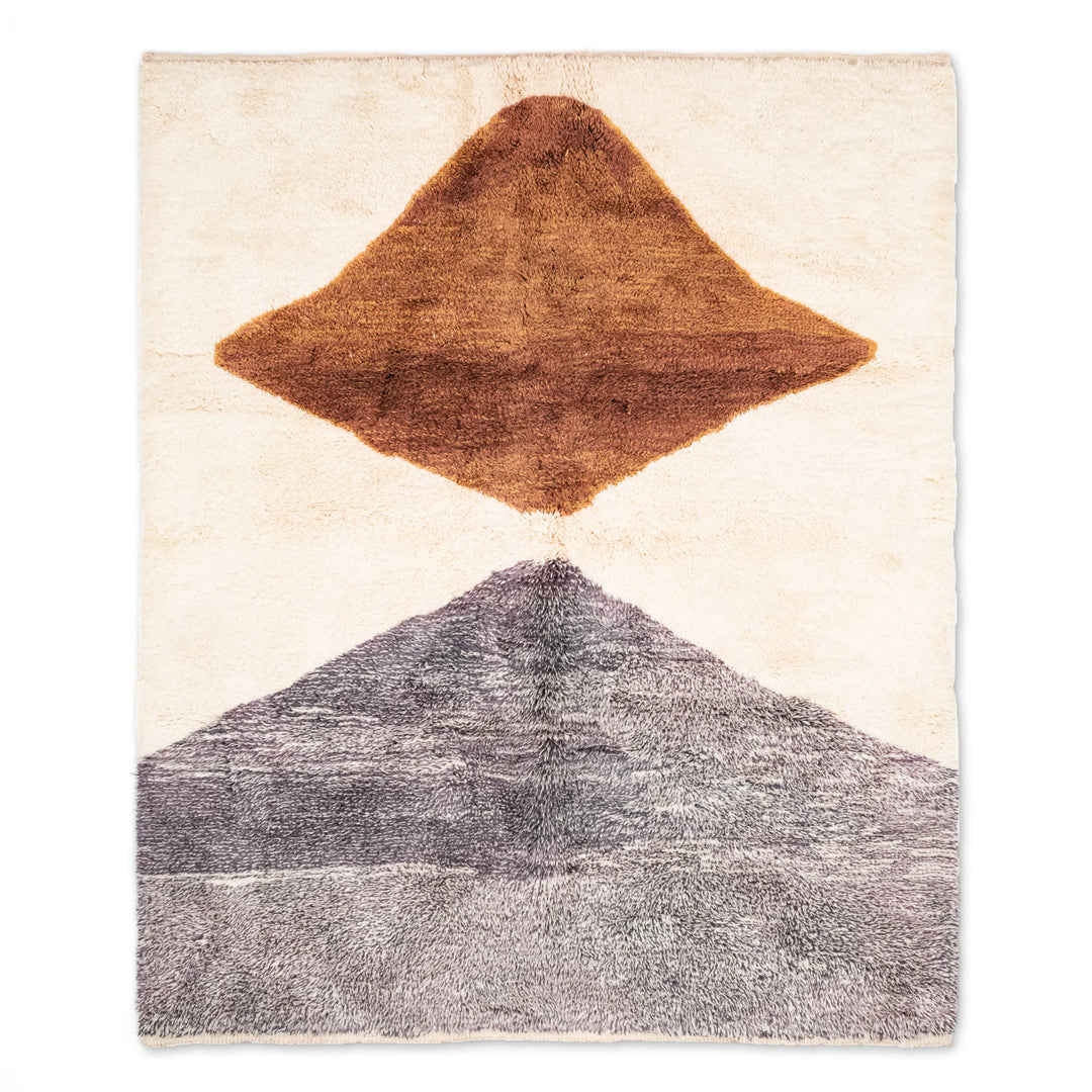 Custom Beni Mrirt Moroccan Rug with mountain-inspired design in brown and grey, handmade wool rug from Morocco.