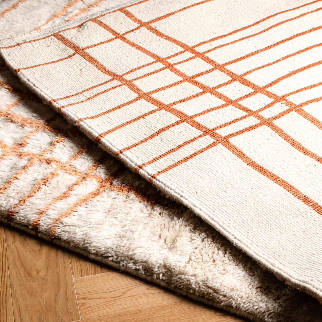 Custom Beni Mrirt Moroccan Berber rug with grid pattern, handwoven in premium wool. Elegant traditional carpet for modern decor.