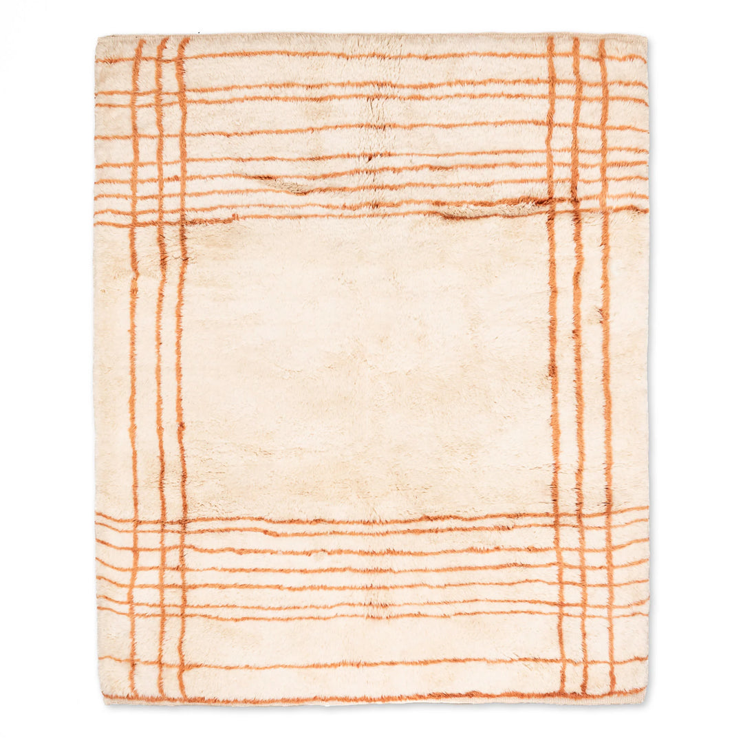 Custom Beni Mrirt rug with a framed grid pattern in handwoven Moroccan wool, elegant design for modern interiors.