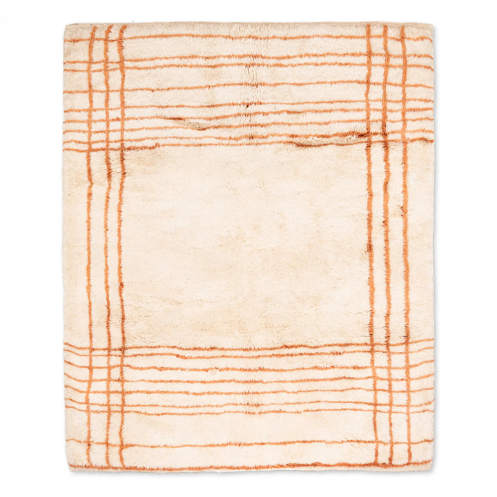 Custom Beni Mrirt rug with a framed grid pattern in handwoven Moroccan wool, elegant design for modern interiors.