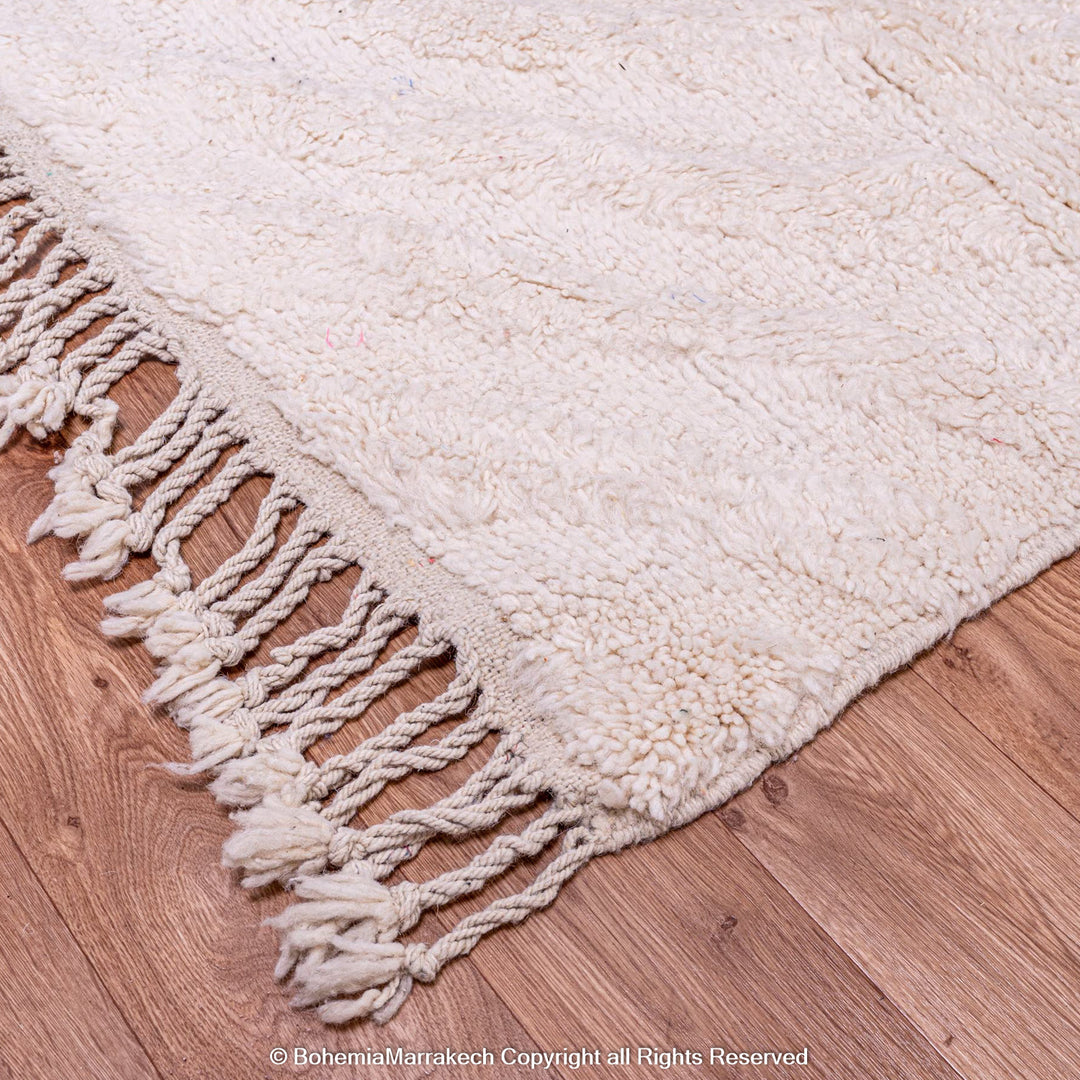 Cream Moroccan Beni Ourain rug with soft tone-on-tone chevron design