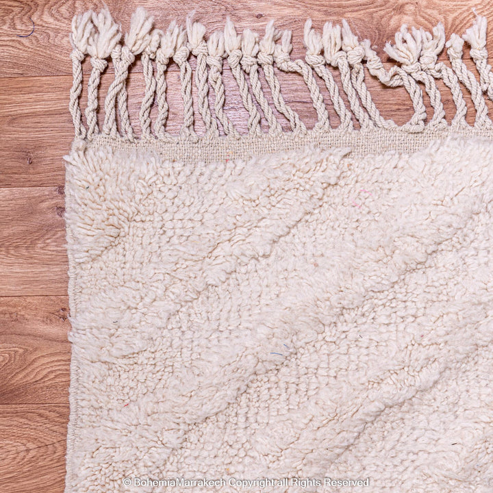 Cream Moroccan Beni Ourain rug with soft tone-on-tone chevron design
