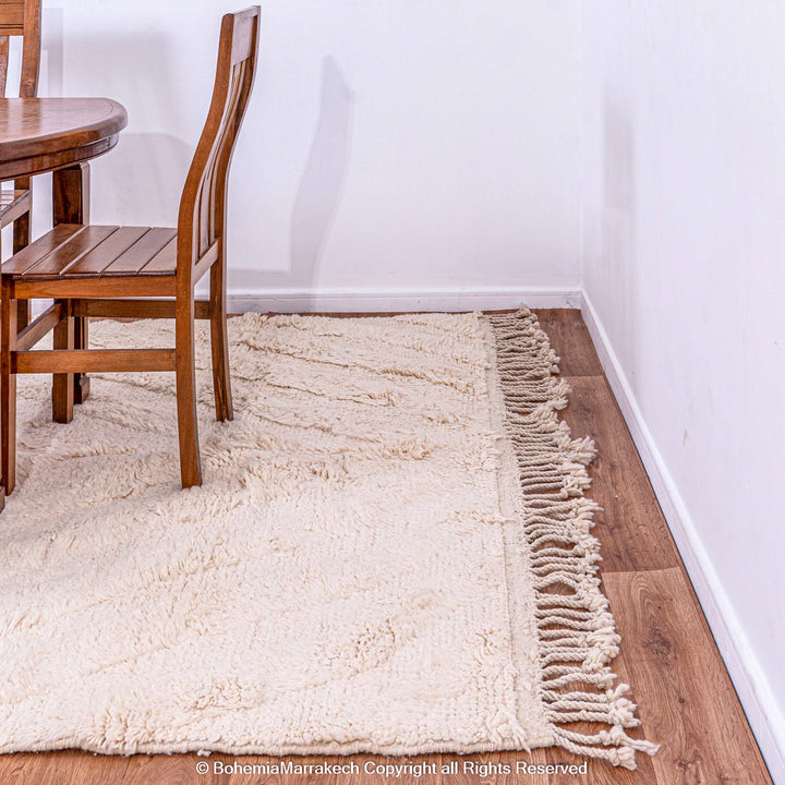 Cream Moroccan Beni Ourain rug with soft tone-on-tone chevron design
