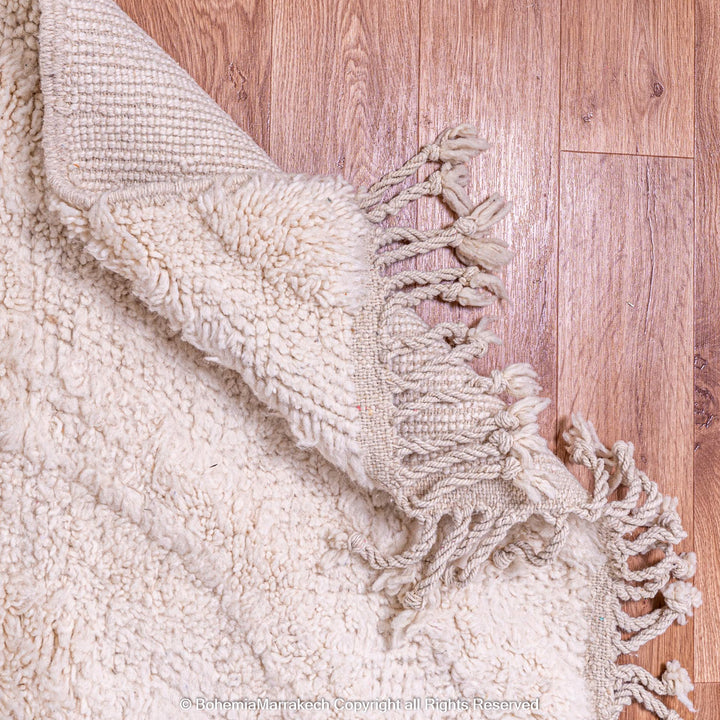 Cream Moroccan Beni Ourain rug with soft tone-on-tone chevron design