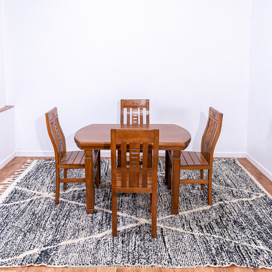 Handmade black and white Moroccan Beni Ourain rug with diamond patterns