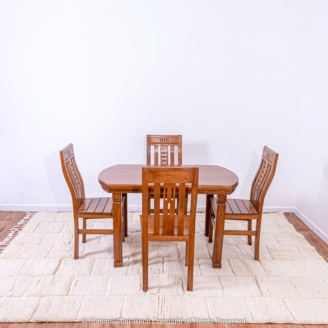 Cream Moroccan rug with minimalist grid pattern made from handwoven wool