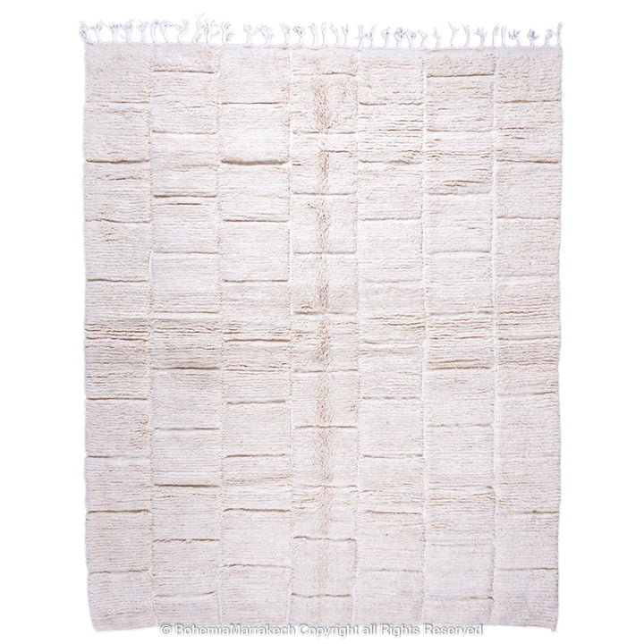 Cream Moroccan rug with minimalist grid pattern made from handwoven wool