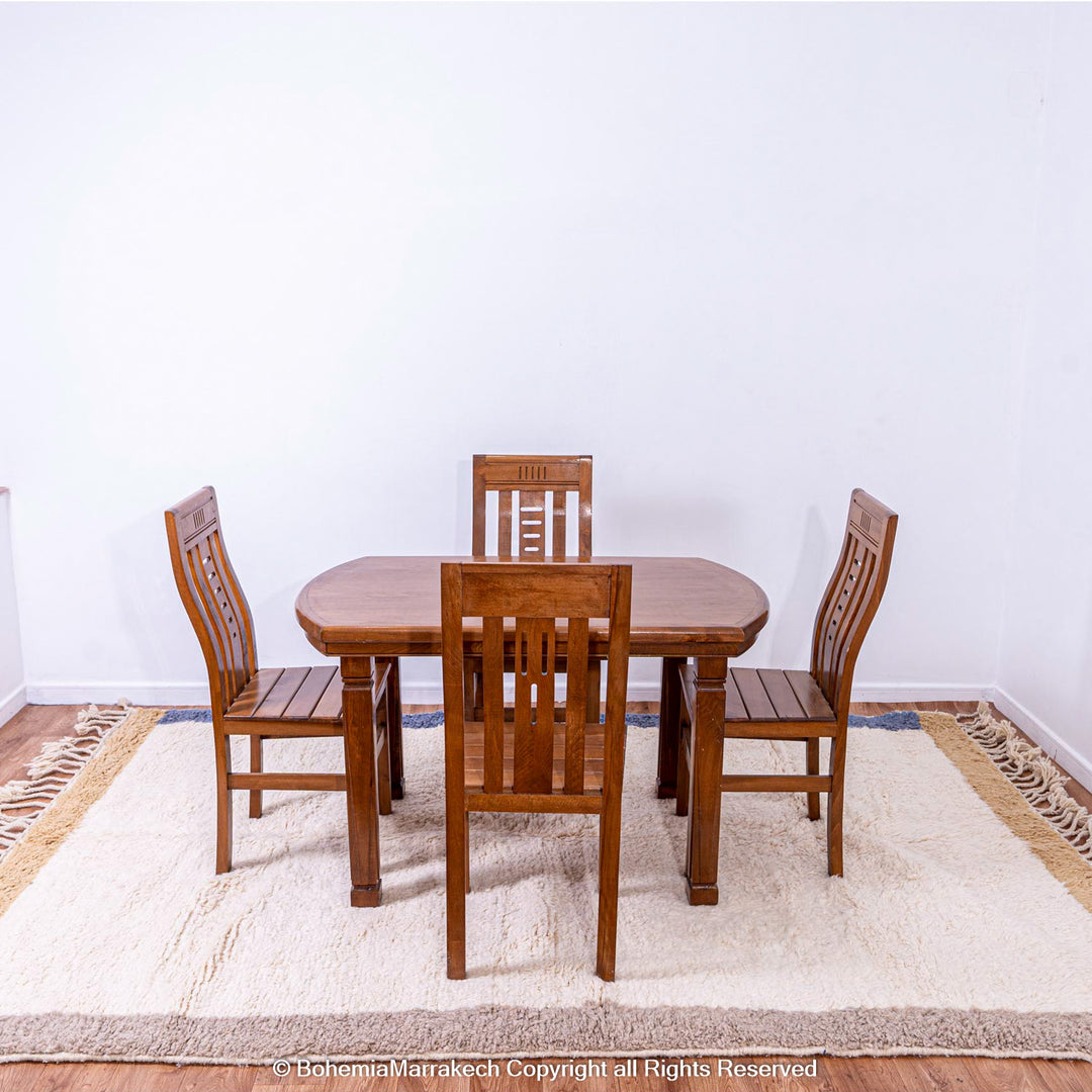 Cream Beni Ourain Moroccan rug with blue and beige borders – handmade wool