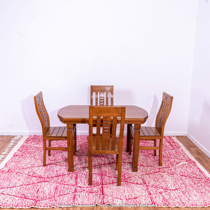 Handwoven pink Moroccan wool rug with Beni Ourain diamond pattern