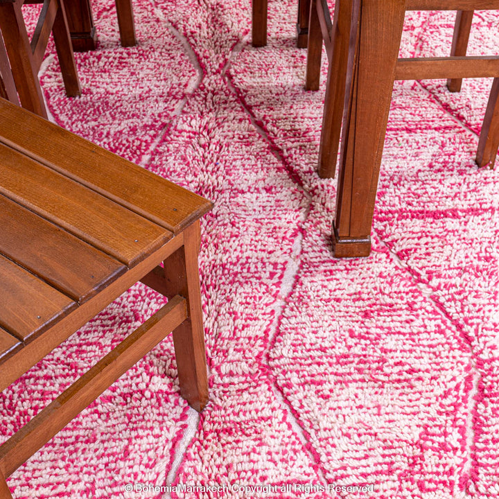 Handwoven pink Moroccan wool rug with Beni Ourain diamond pattern