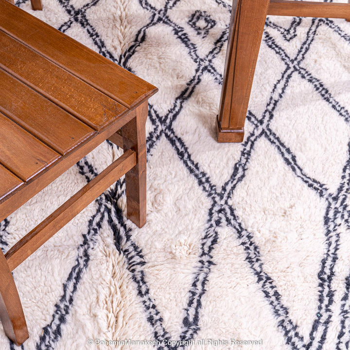 Black and white diamond pattern Moroccan wool rug handmade