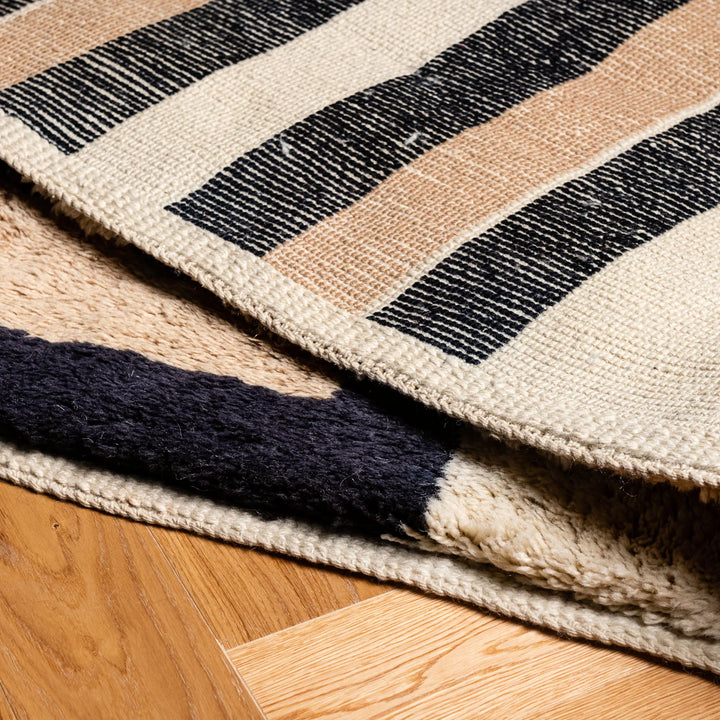 Custom Beni Mrirt wool rug with geometric design, handmade in Morocco. Modern Moroccan Berber style, natural softness, luxury look.