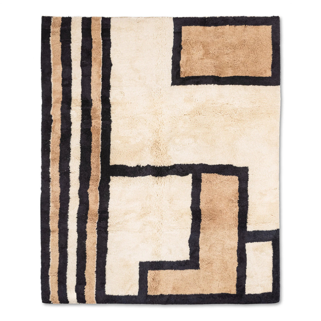 Custom Handmade Beni Mrirt Wool Rug with Geometric Design from Morocco, Moroccan Berber Carpet, Modern Abstract Style, Beige and Brown.