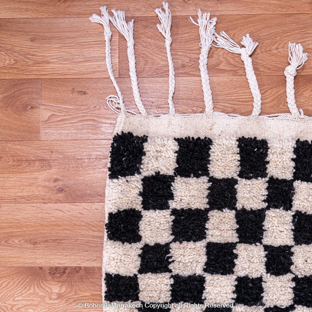 Black and White Checkered Moroccan Rug - Handcrafted Beni Ourain Wool Area Rug