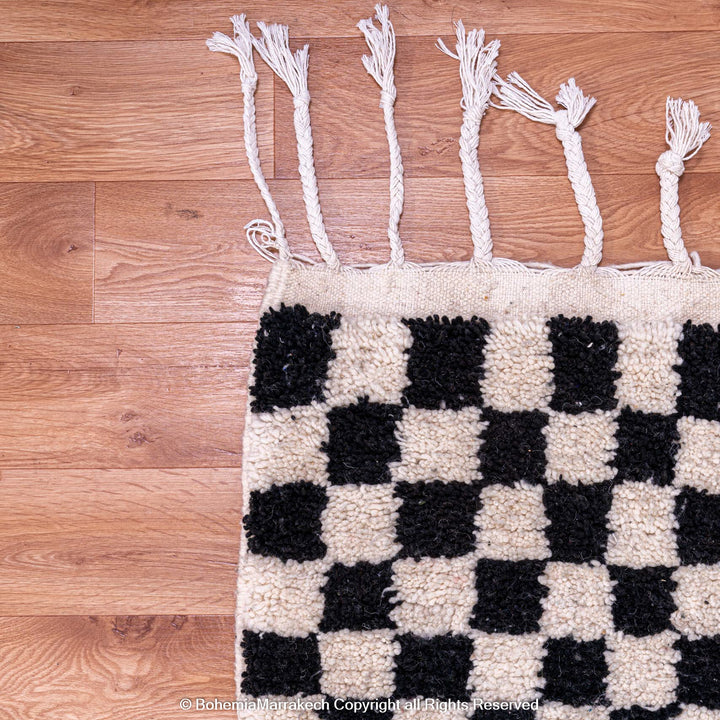 Black and White Checkered Moroccan Rug - Handcrafted Beni Ourain Wool Area Rug
