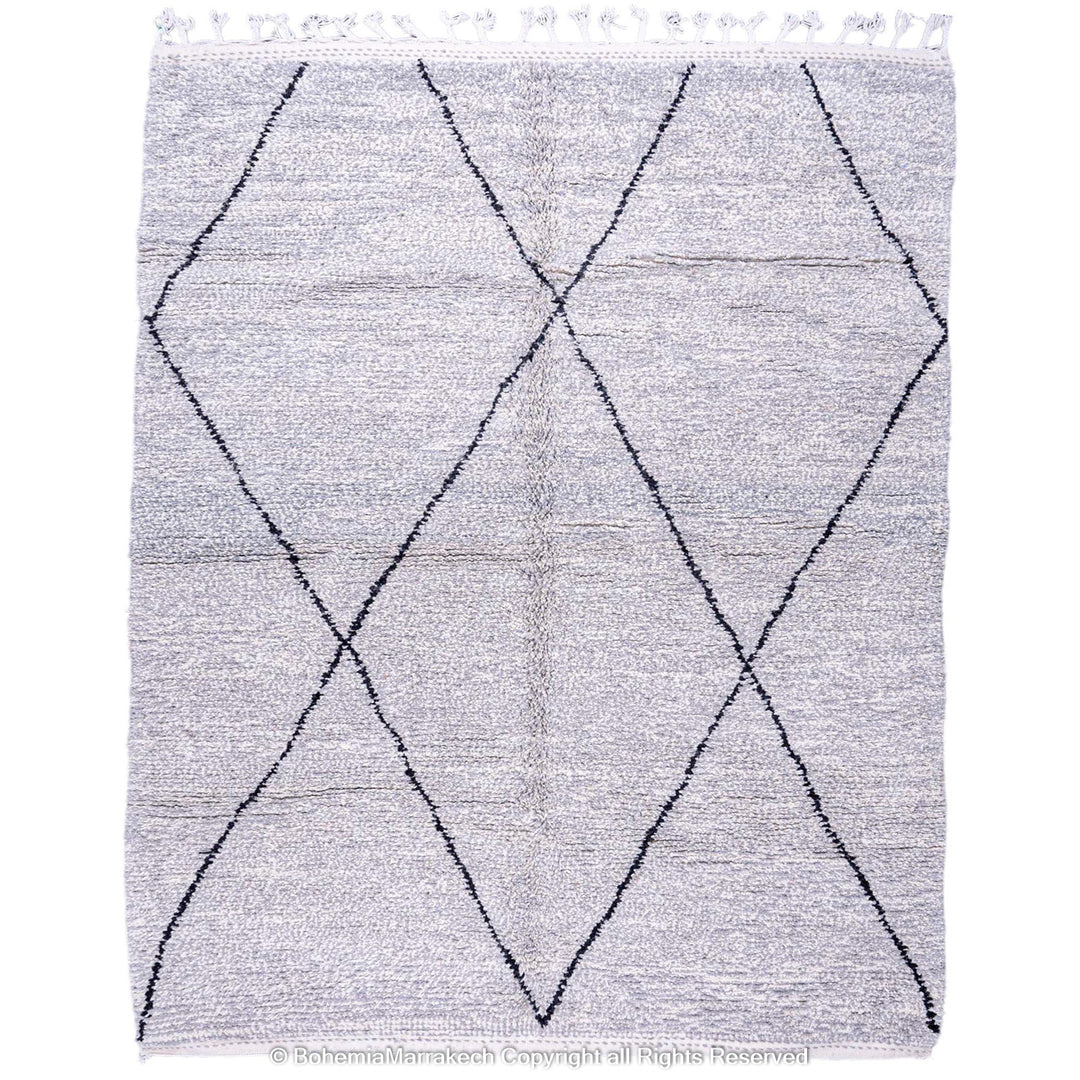 Grey Moroccan Beni Ourain Rug with Diamond Pattern – Wool Handmade Carpet