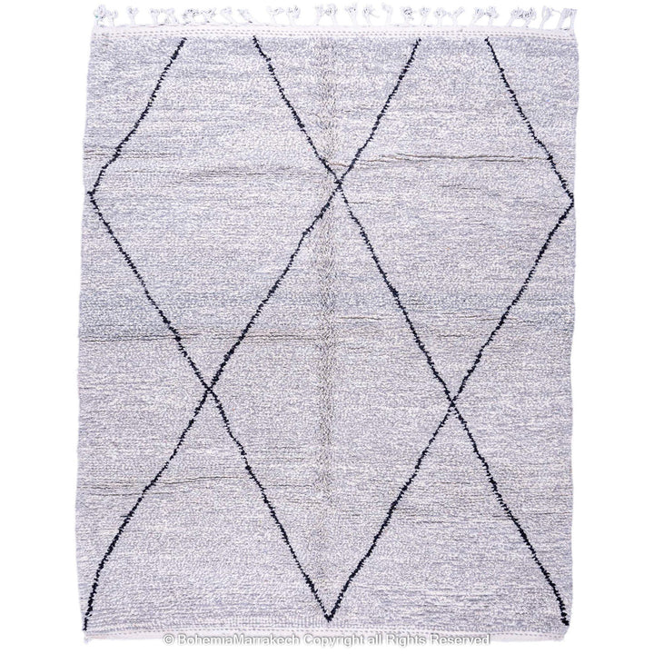 Grey Moroccan Beni Ourain Rug with Diamond Pattern – Wool Handmade Carpet