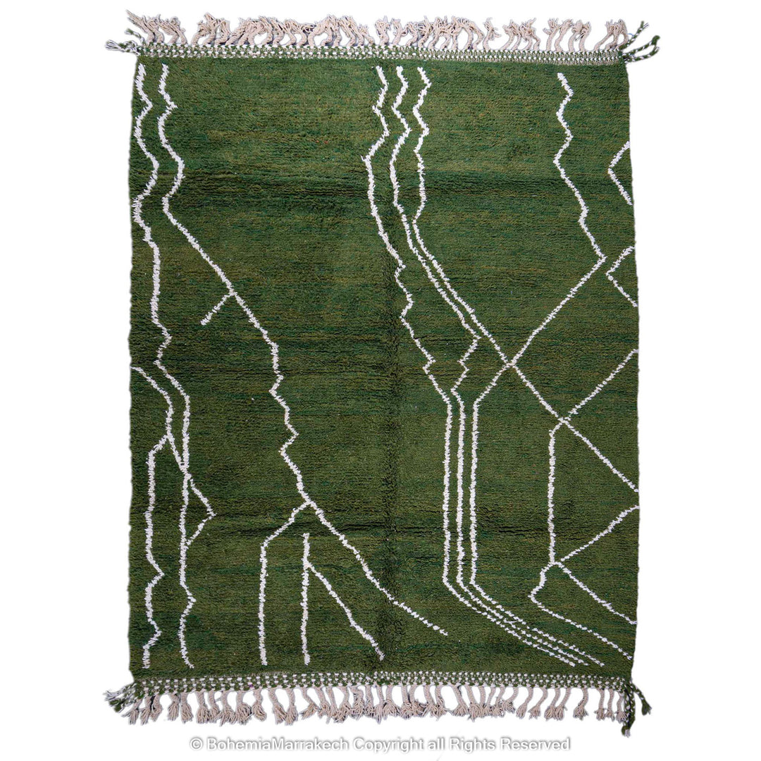 Green Moroccan rug with white Berber lines – handmade wool carpet