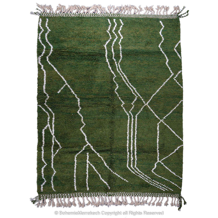 Green Moroccan rug with white Berber lines – handmade wool carpet