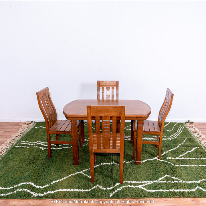Green Moroccan rug with white Berber lines – handmade wool carpet