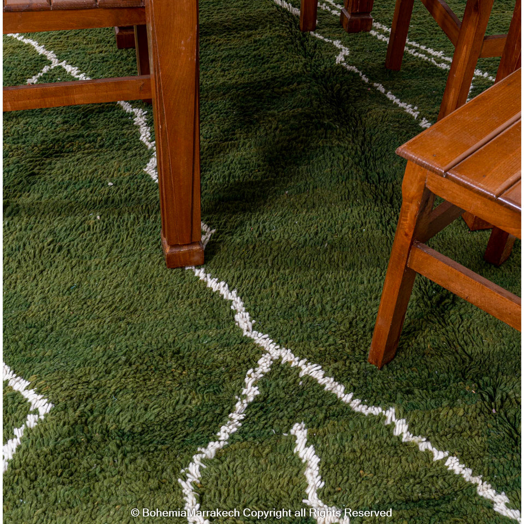 Green Moroccan rug with white Berber lines – handmade wool carpet