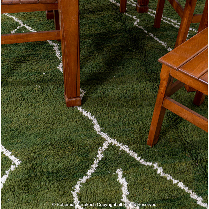 Green Moroccan rug with white Berber lines – handmade wool carpet