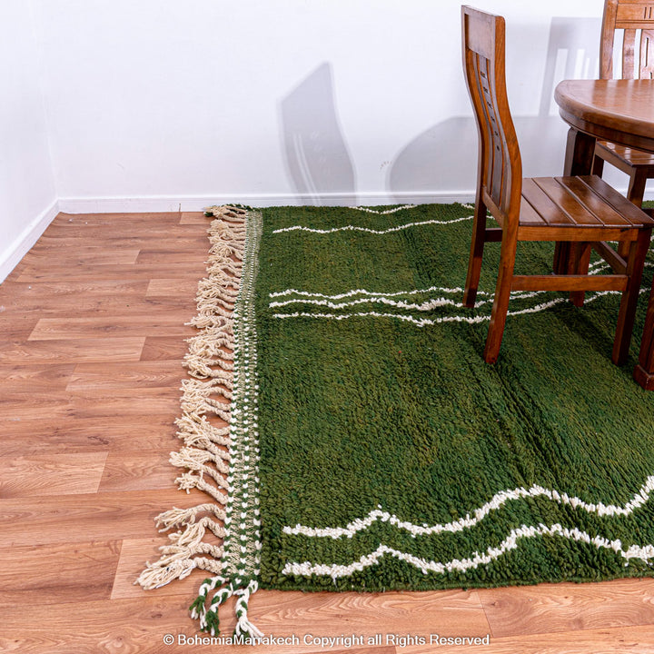Green Moroccan rug with white Berber lines – handmade wool carpet