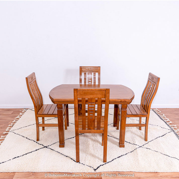 White Moroccan Beni Ourain Rug with Black Diamond Pattern – Wool Handmade Carpet