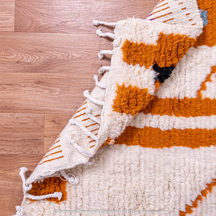 Handmade Beni Ourain Moroccan Rug with Red Geometric Lines