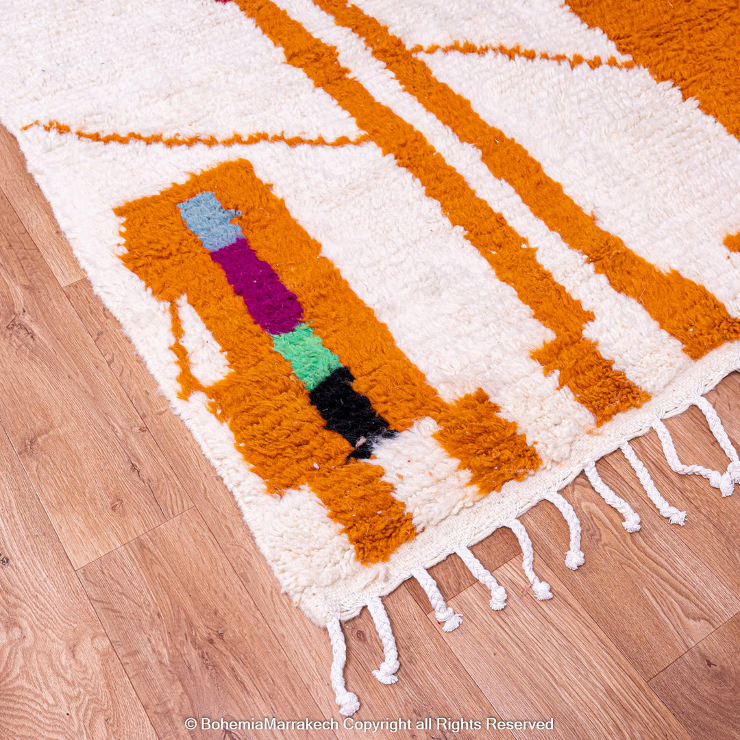 Handmade Beni Ourain Moroccan Rug with Red Geometric Lines