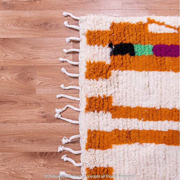 Handmade Beni Ourain Moroccan Rug with Red Geometric Lines