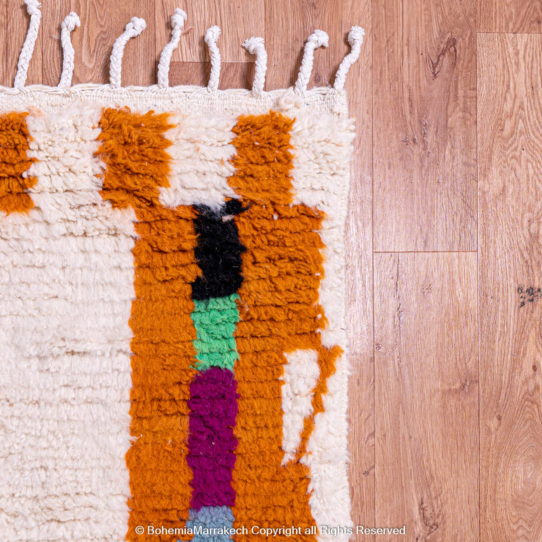 Handmade Beni Ourain Moroccan Rug with Red Geometric Lines